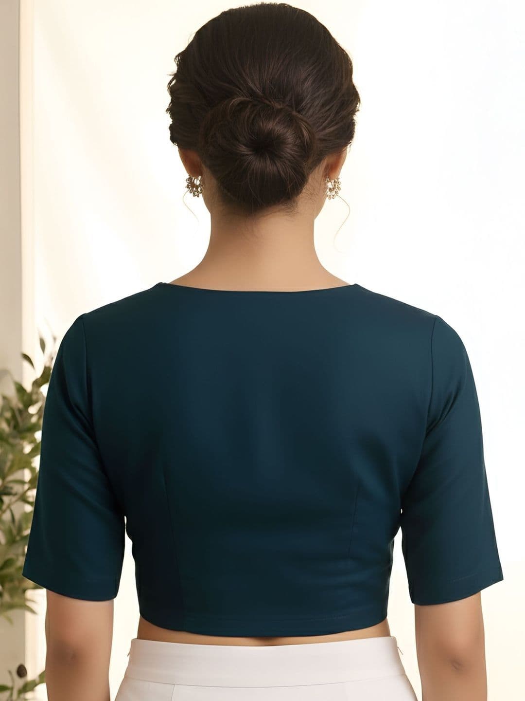 KALINI Women Solid Stretchable V-Neck Front Open Saree Blouse thumbnail 3
