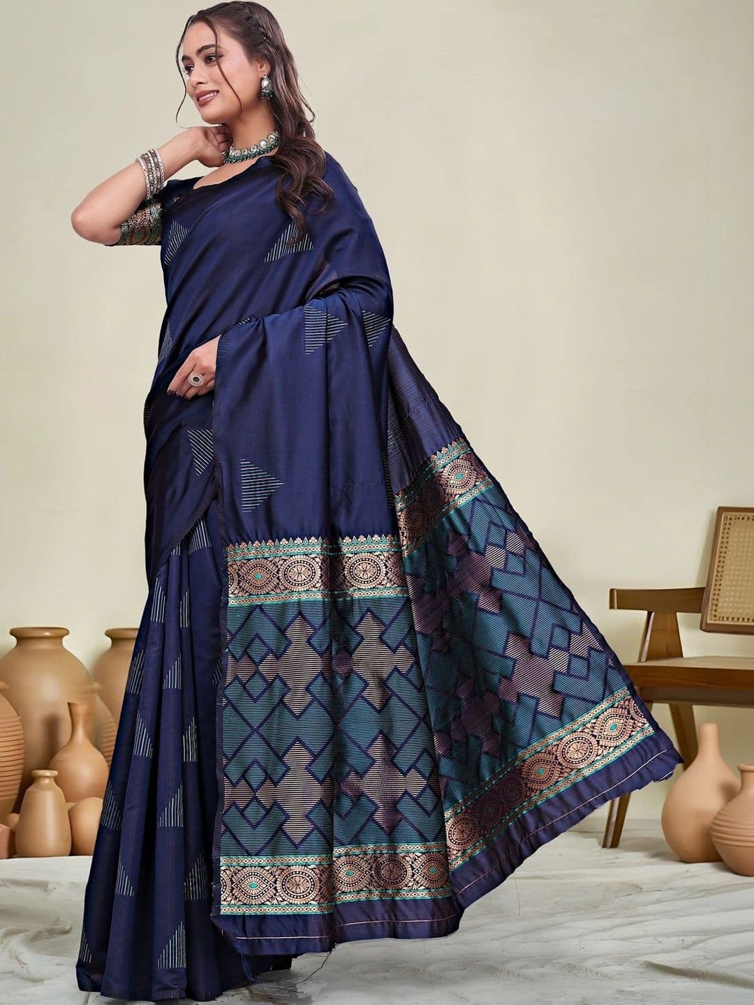 KALINI Woven Design Zari Silk Blend Saree thumbnail 7