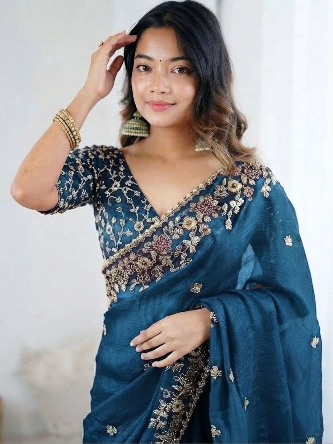 SZN Embellished Embroidered Art Silk Heavy Work Saree thumbnail 4