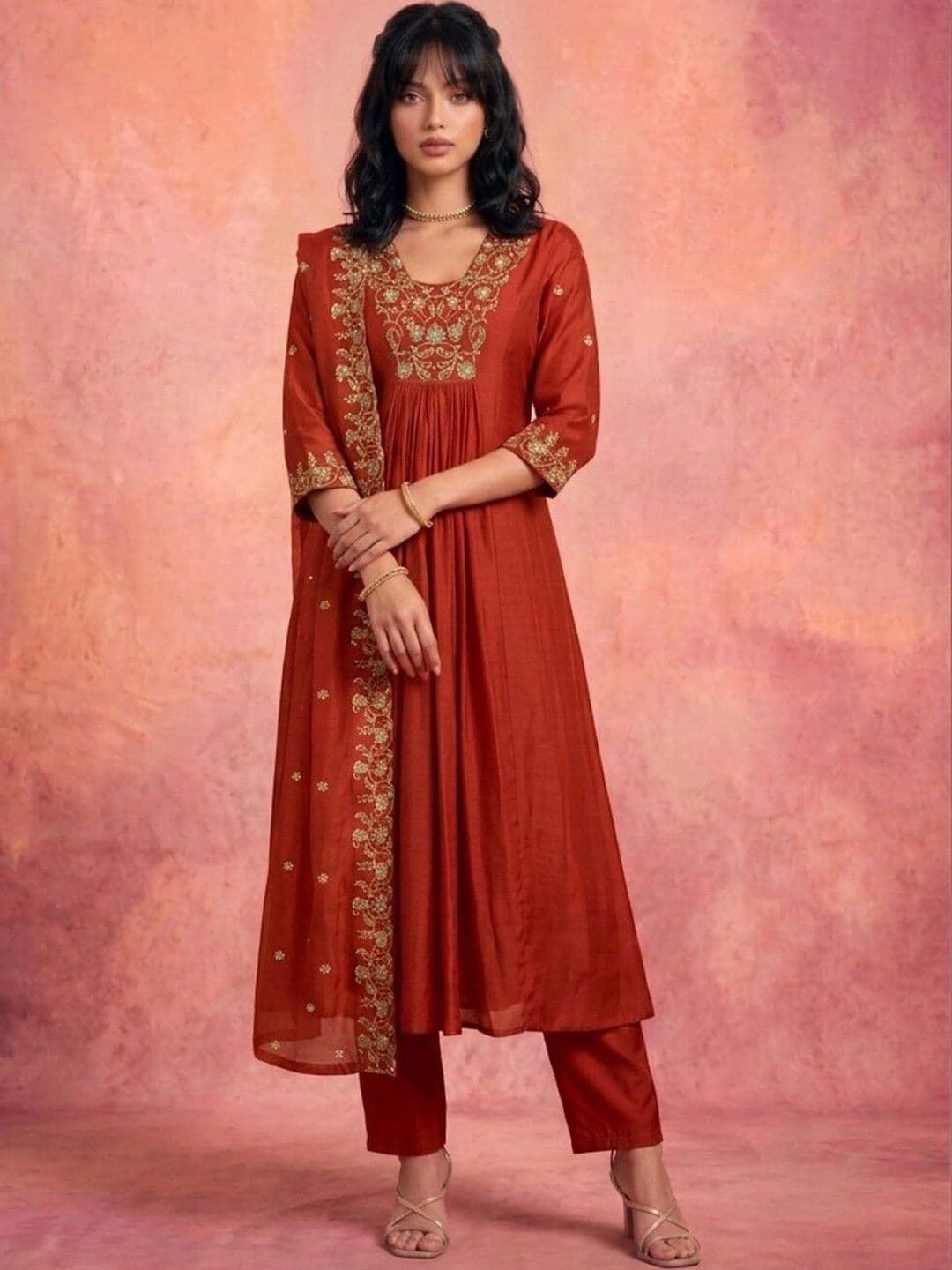DRIP CHOWK Women Floral Embroidered Empire Thread Work Kurta with Trousers & With Dupatta - view 1