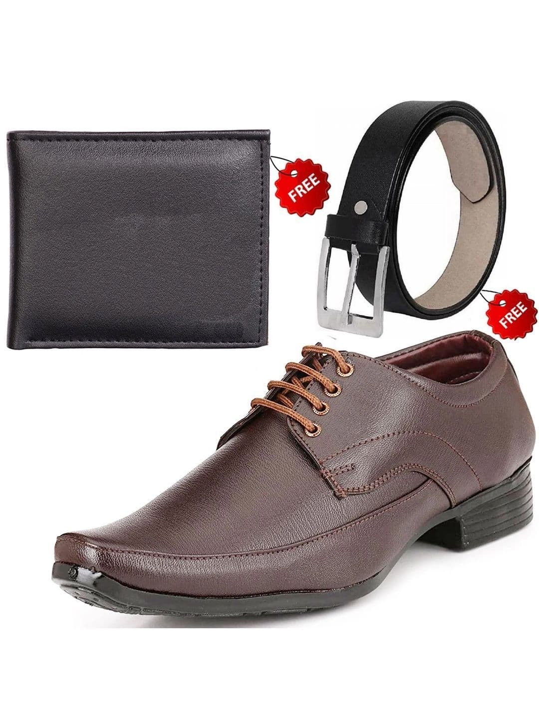 Vitoria Men Textured Square Toe Lace-Ups Formal Derbys Shoes With Free Belt & Wallet thumbnail 2