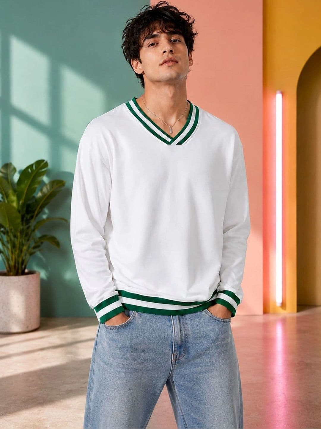 Moda Rapido Men Striped V-Neck T-shirt - view 1