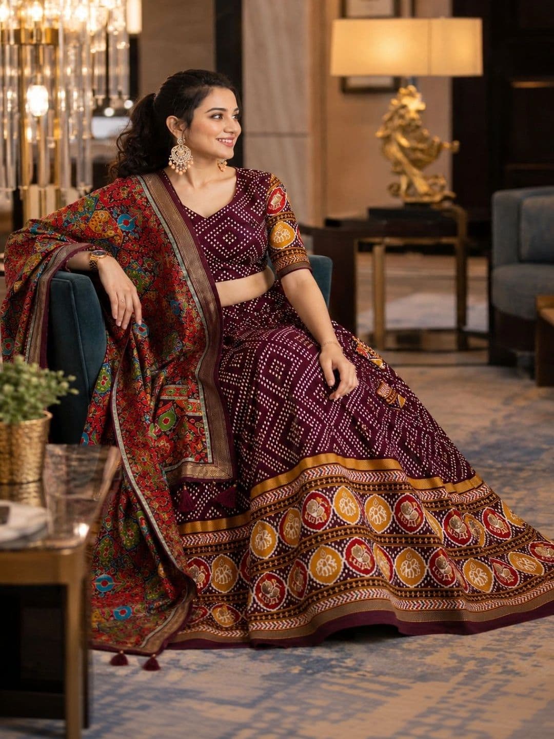 House of Pataudi Printed Semi-Stitched Lehenga & Unstitched Blouse With Dupatta thumbnail 3