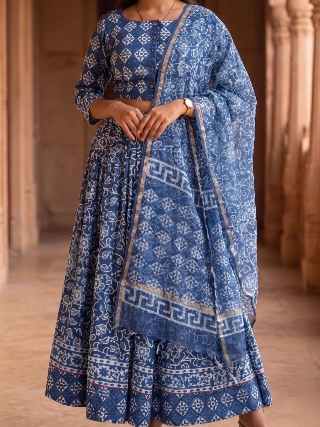 Avishya Printed Block Print Ready to Wear Lehenga & Blouse With Dupatta thumbnail 7