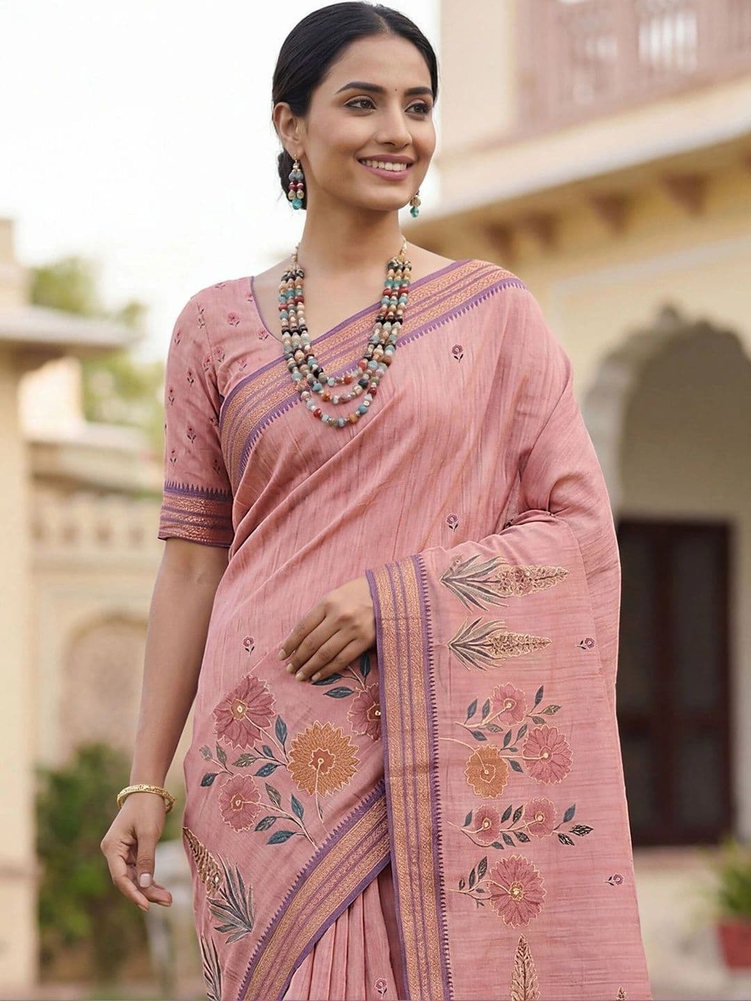 Mitera Floral Embroidered Saree thumbnail 3