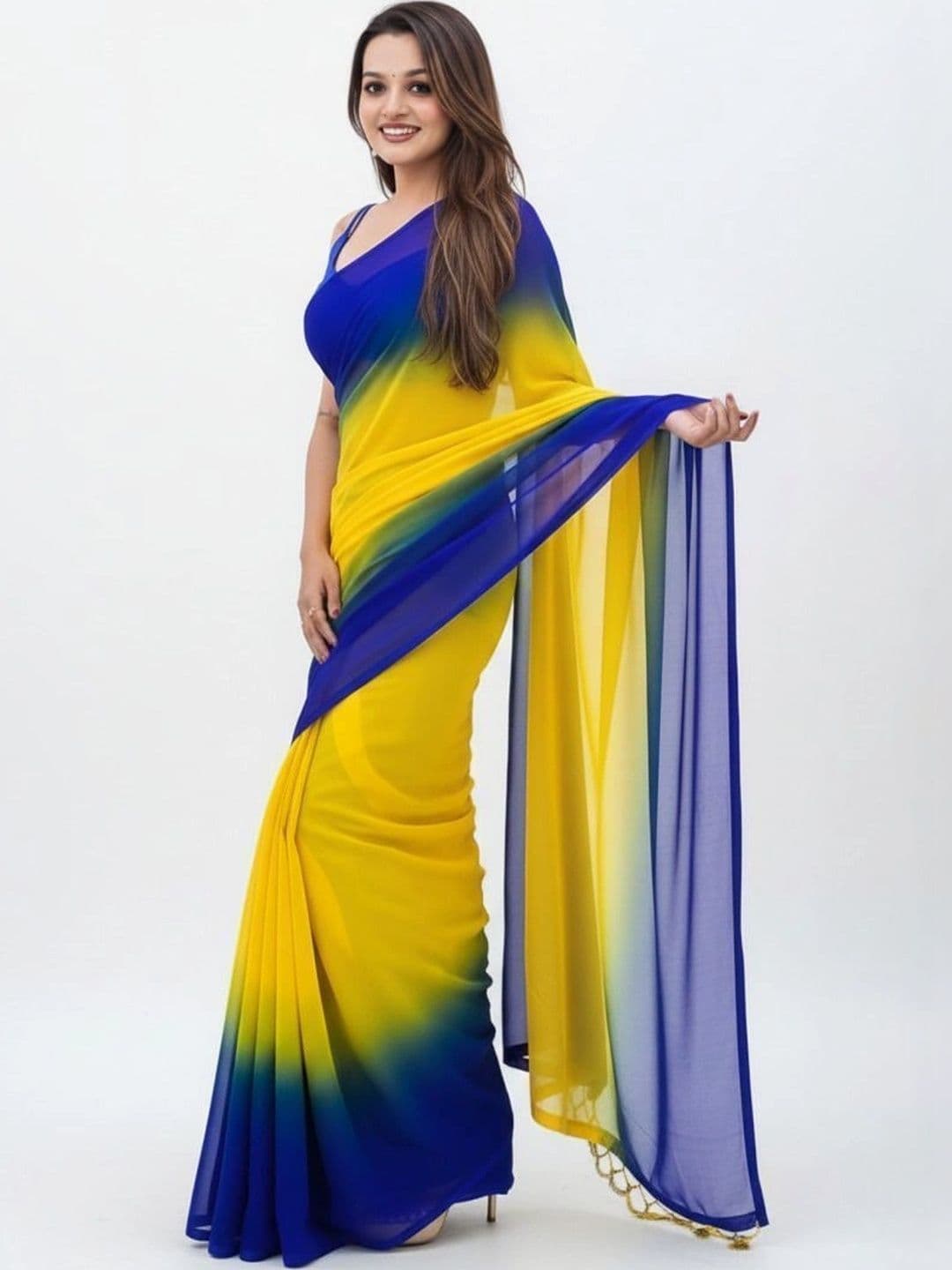 ANJAVI FASHION Ombre Poly Georgette Fusion Saree thumbnail 4