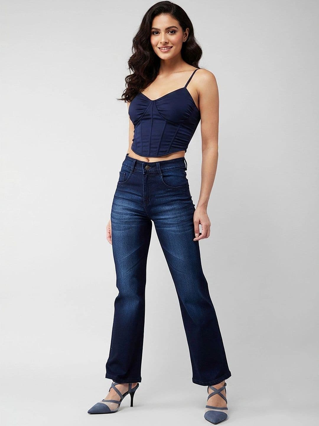 Mast & Harbour Women's Navy blue Bootcut Mid rise Regular Stretchable Denim Jeans - view 1