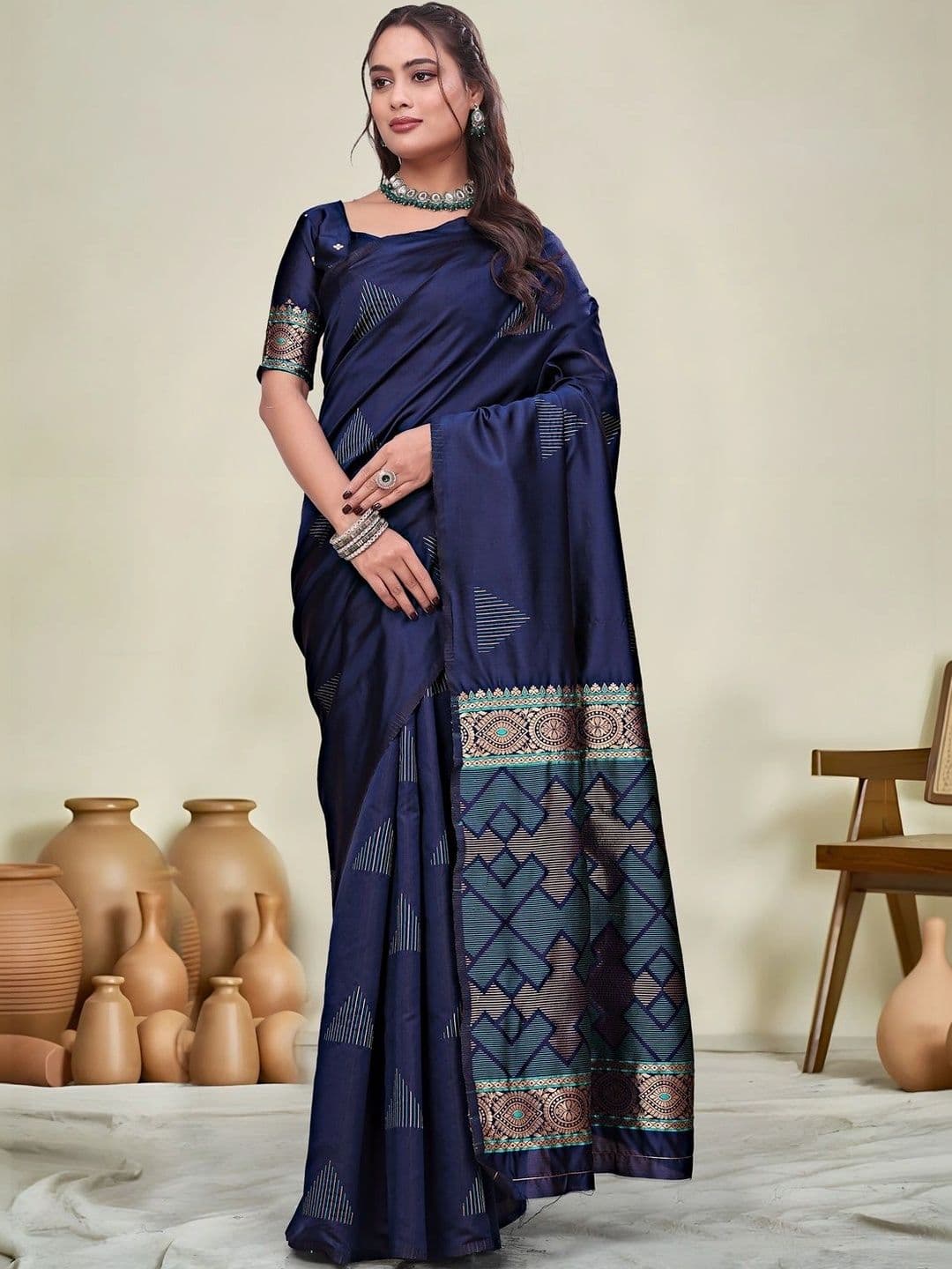KALINI Woven Design Zari Silk Blend Saree - view 1