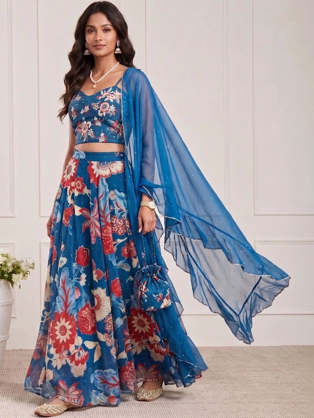 Biba Printed Ready to Wear Lehenga & Blouse With Dupatta - view 1