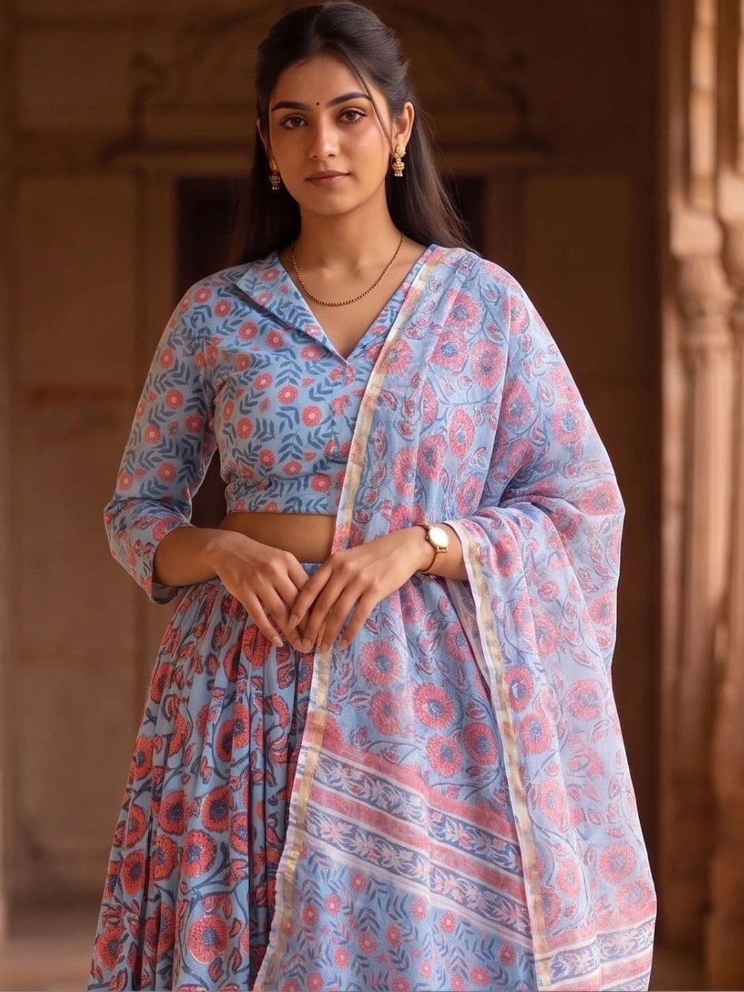 Avishya Printed Block Print Ready to Wear Lehenga & Blouse With Dupatta thumbnail 6