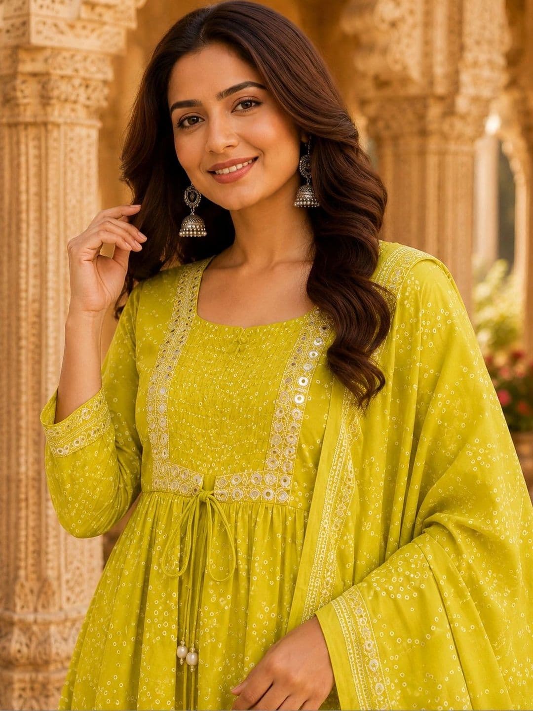 UNISETS Women Ethnic Motifs Printed Regular Thread Work Pure Cotton Kurta with Trousers & With Dupatta thumbnail 3
