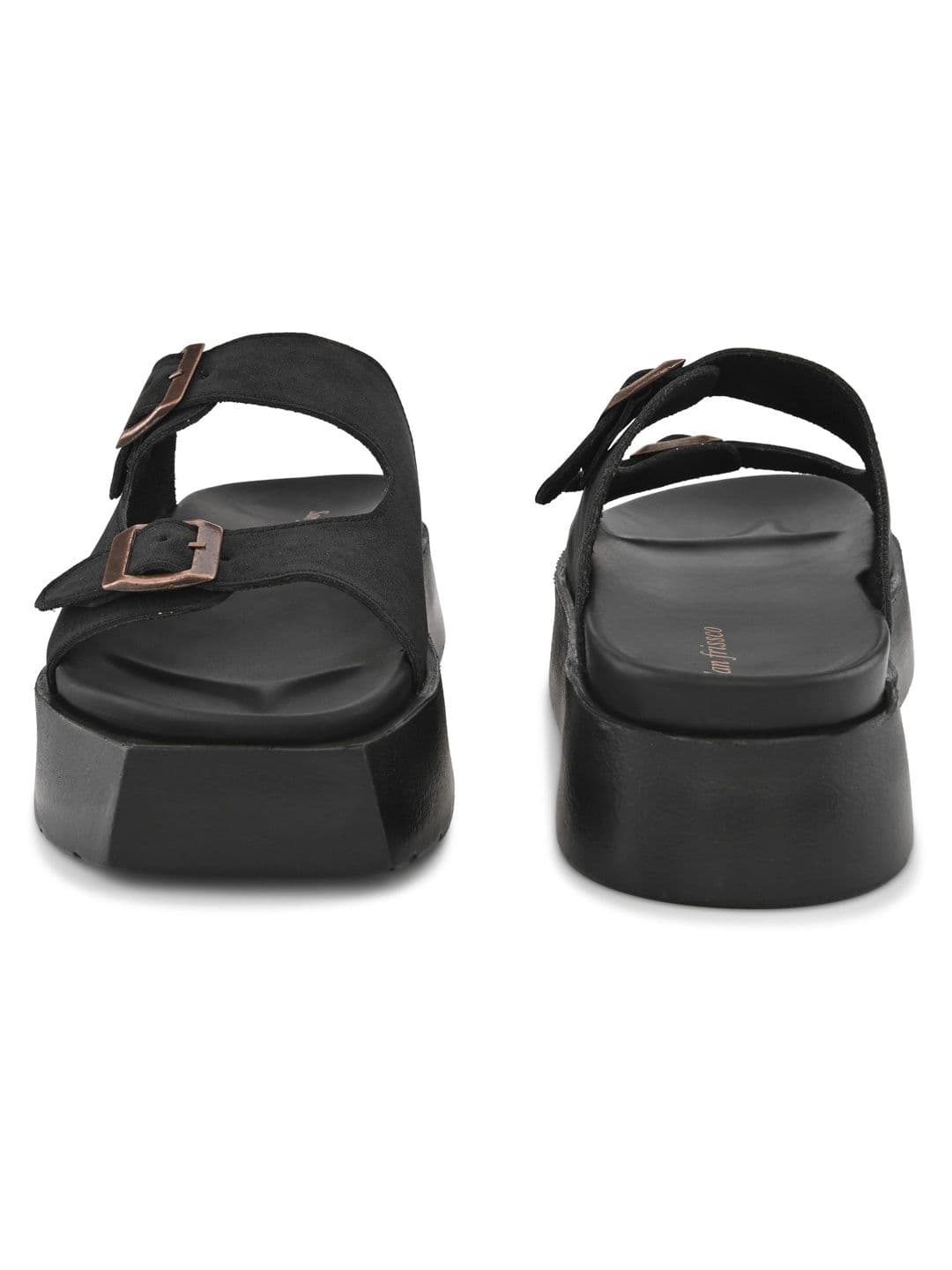 San Frissco Men Black Suede Double Buckle Sandals with Cushioned Footbed & Chunky Sole thumbnail 2