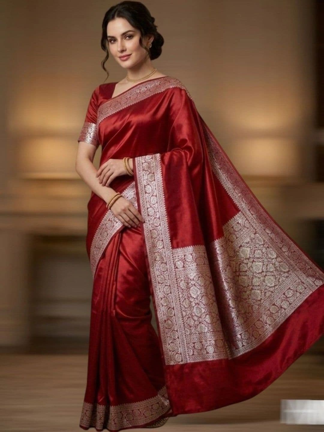 EEFA FASHION Woven Design Zari Satin Banarasi Saree - view 1