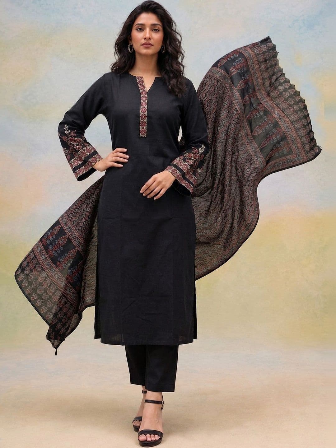 AADVIKA Women Ethnic Motifs Embroidered Regular Thread Work Kurta with Trousers & With Dupatta thumbnail 5