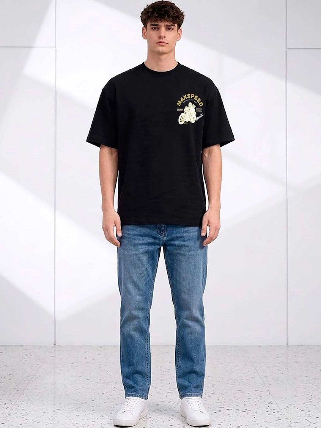 Mast & Harbour Men Printed Drop-Shoulder Sleeves T-shirt thumbnail 2
