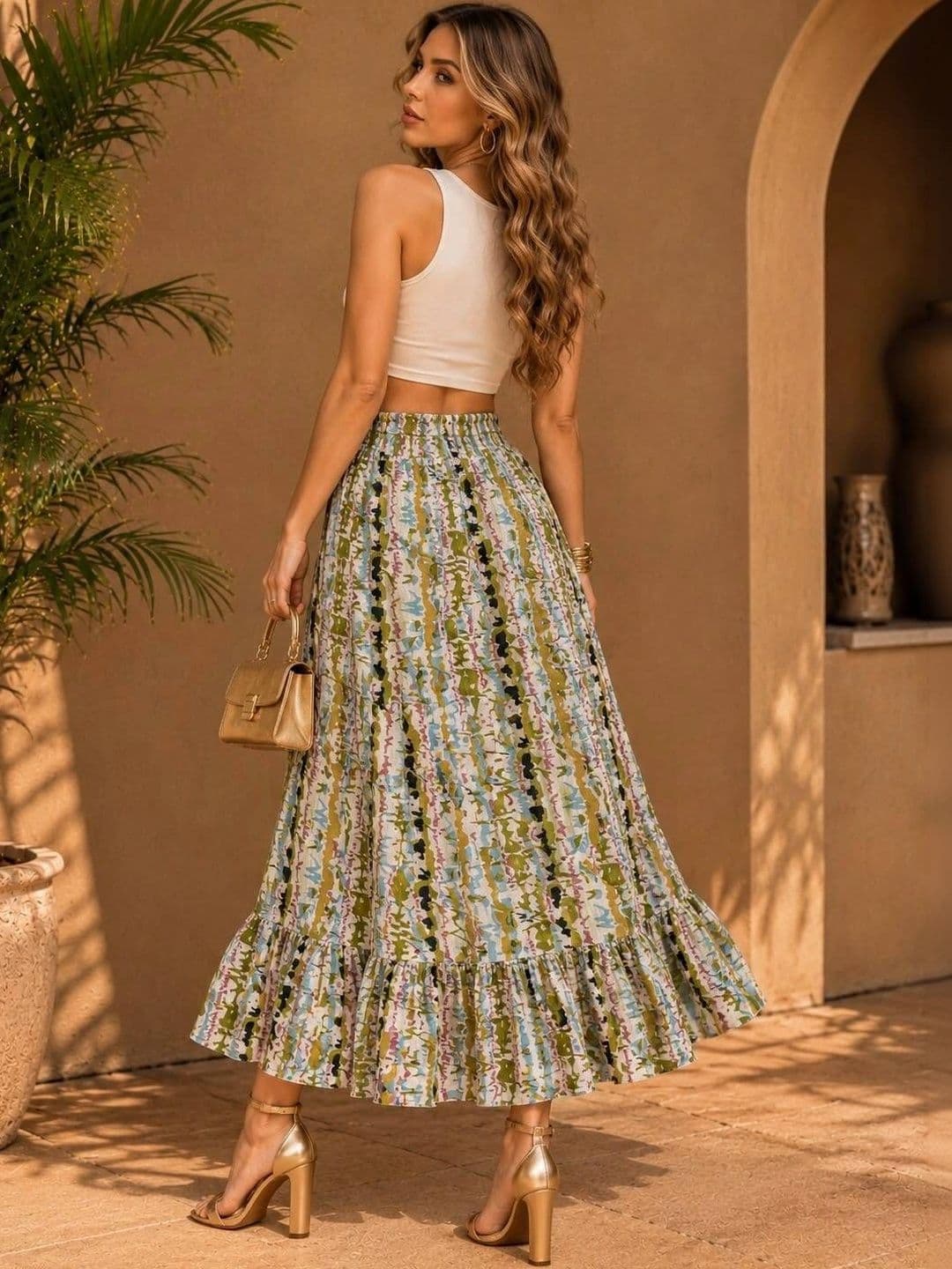 TNQ Women Crepe Abstract Maxi Flared Skirt thumbnail 5