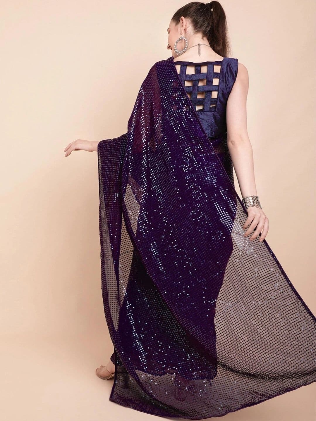 SZN Embellished Sequinned Pure Georgette Designer Saree thumbnail 3