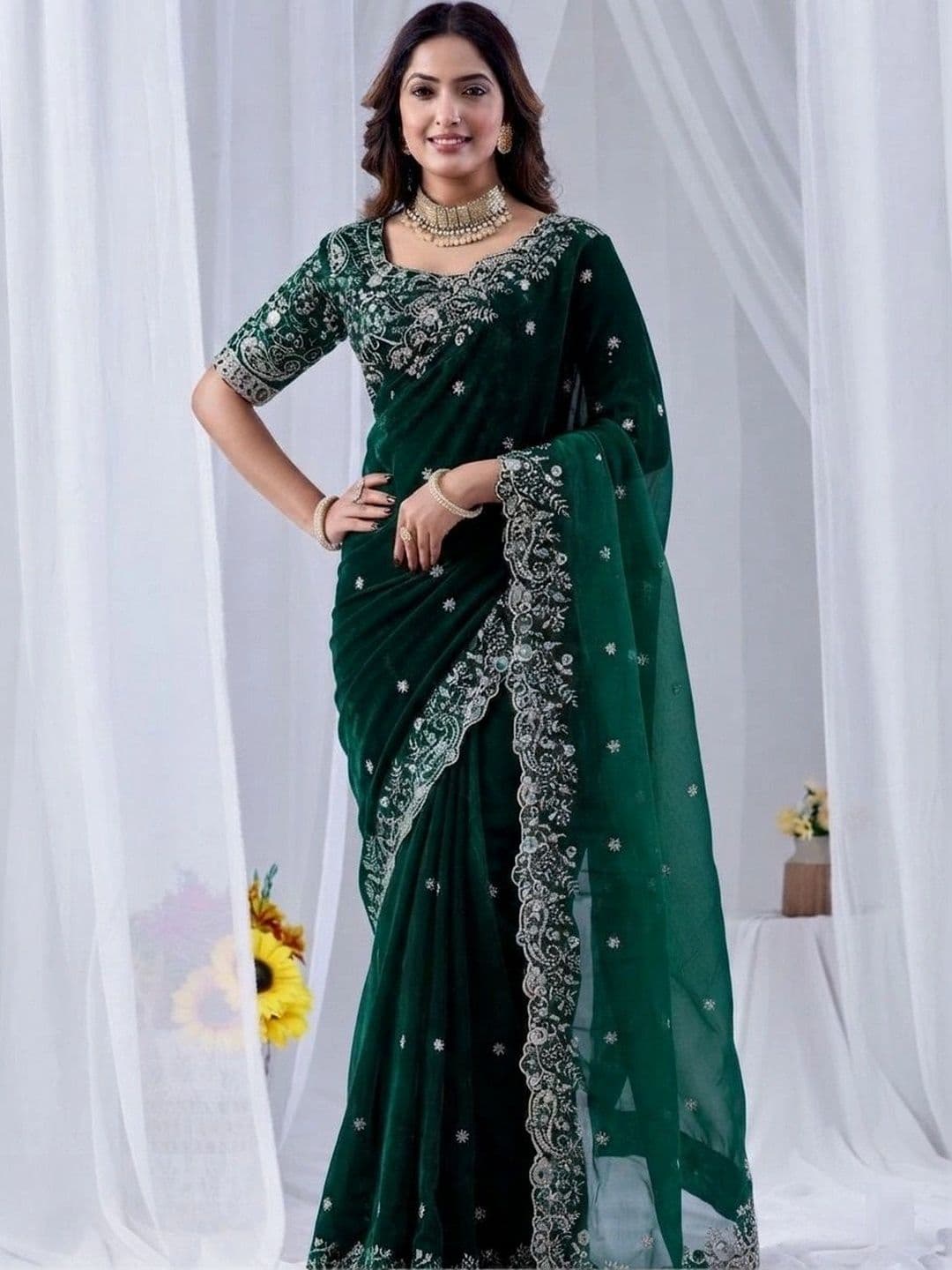 SZN Floral Embroidered Art Silk Heavy Work Saree - view 1