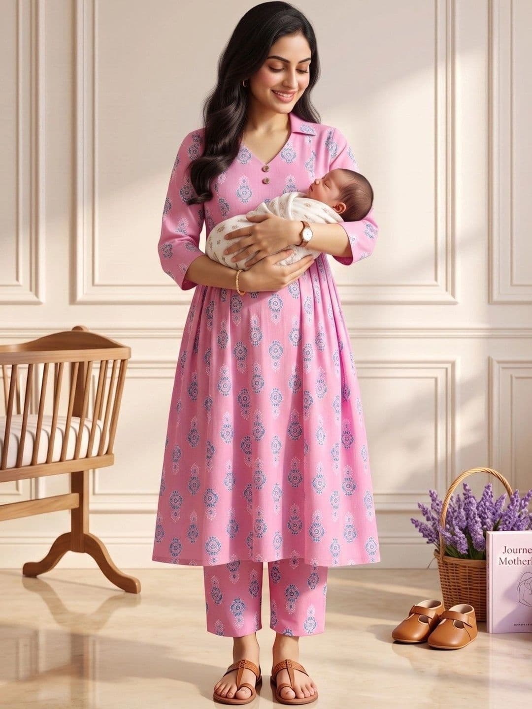 DUMMY SHAPE Women Ethnic Motifs Printed Empire Kurta with Trousers thumbnail 3