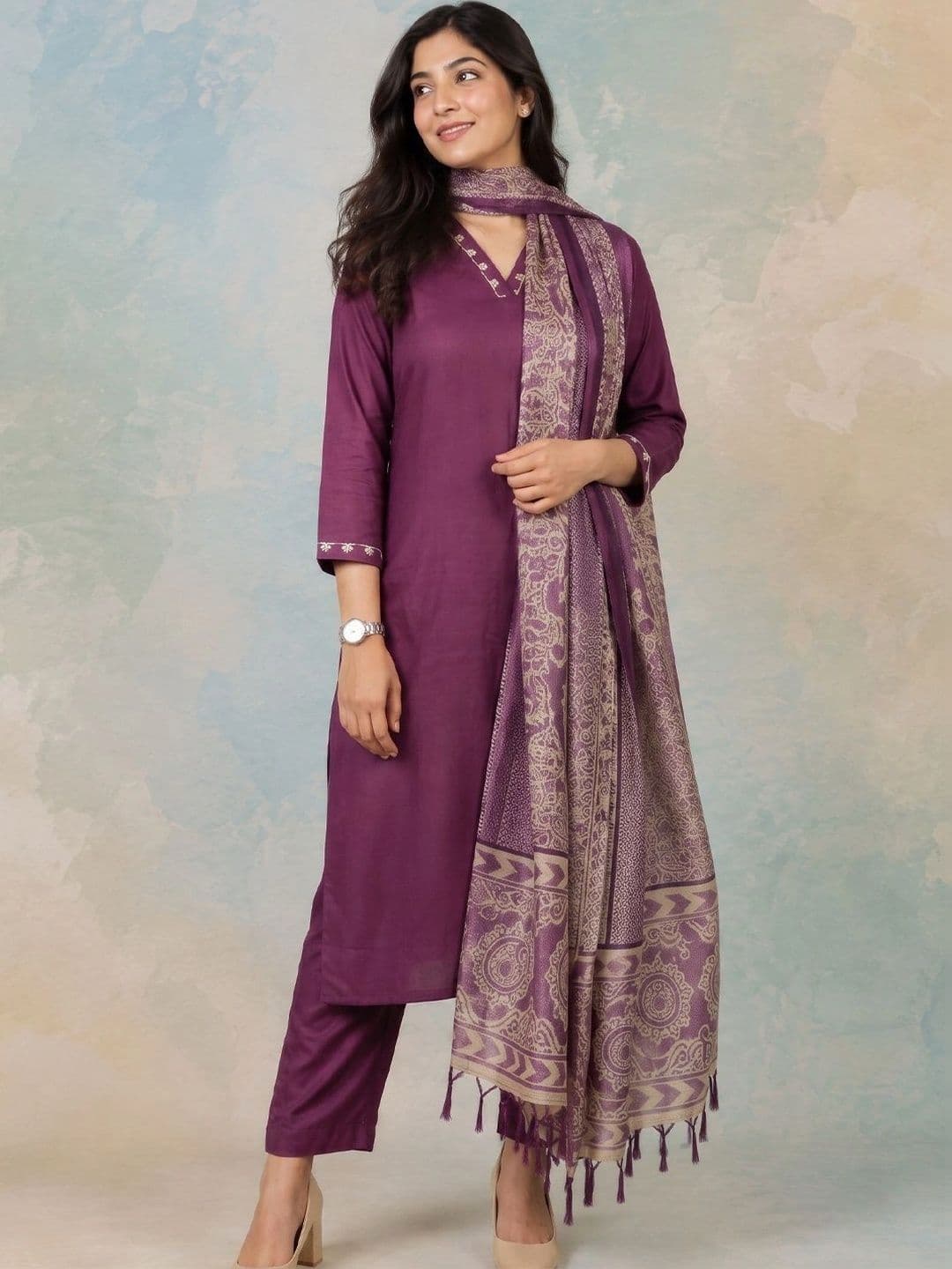 AADVIKA Women Ethnic Motifs Regular Thread Work Kurta with Trousers & With Dupatta thumbnail 2