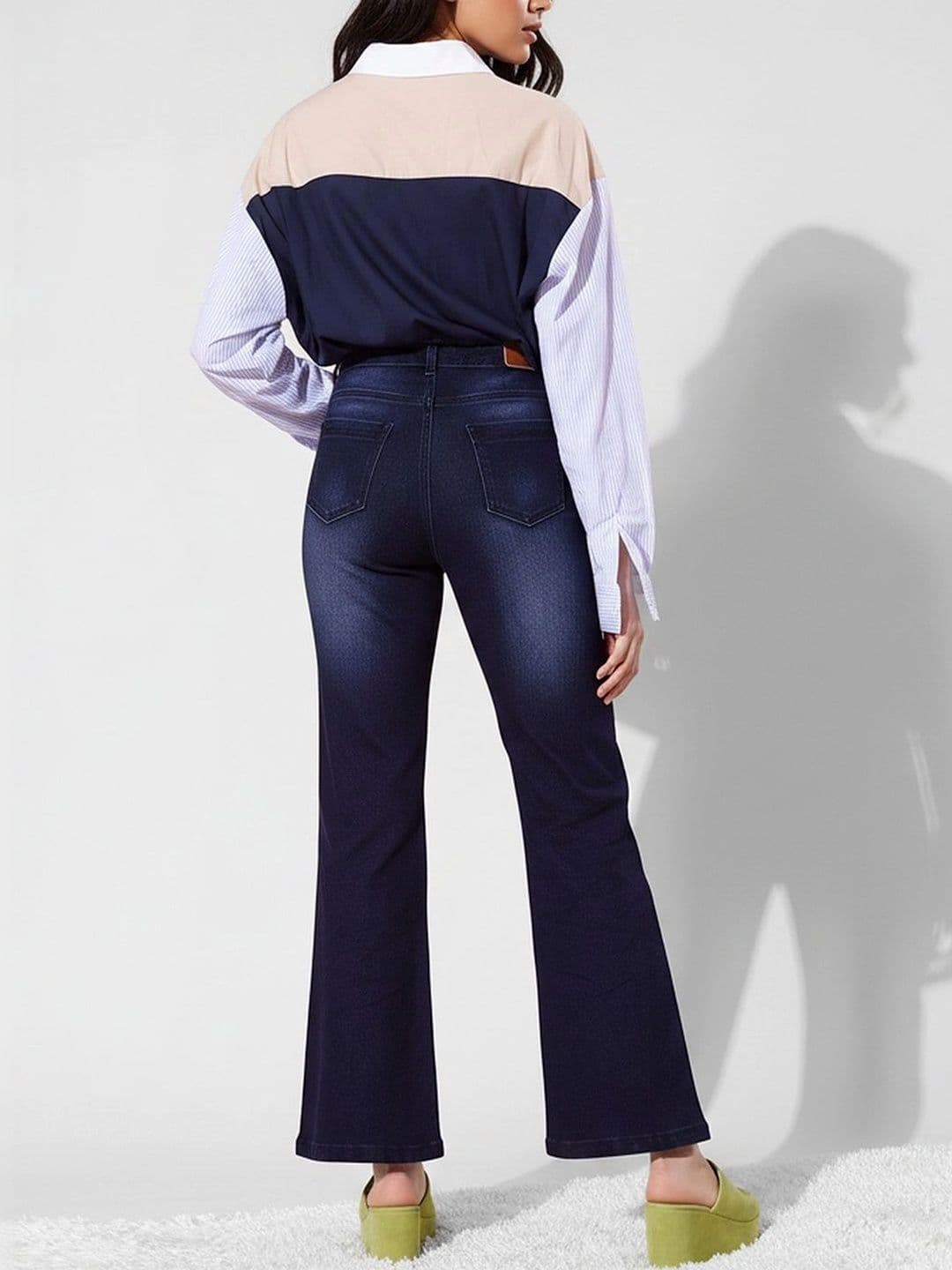 Mast & Harbour Women's Navy blue Bootcut Mid rise Regular Stretchable Denim Jeans thumbnail 3