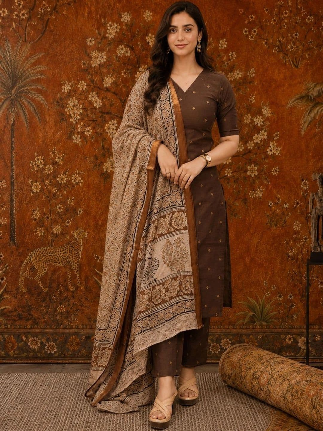Sangria Women Ethnic Motifs Printed Regular Kurta with Trousers & With Dupatta thumbnail 3