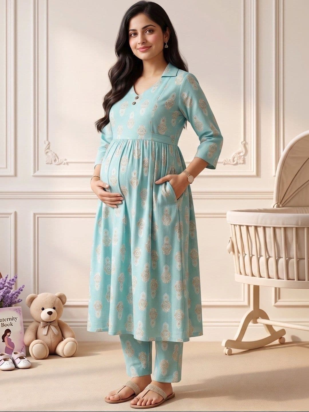 DUMMY SHAPE Women Ethnic Motifs Printed Empire Kurta with Trousers thumbnail 2