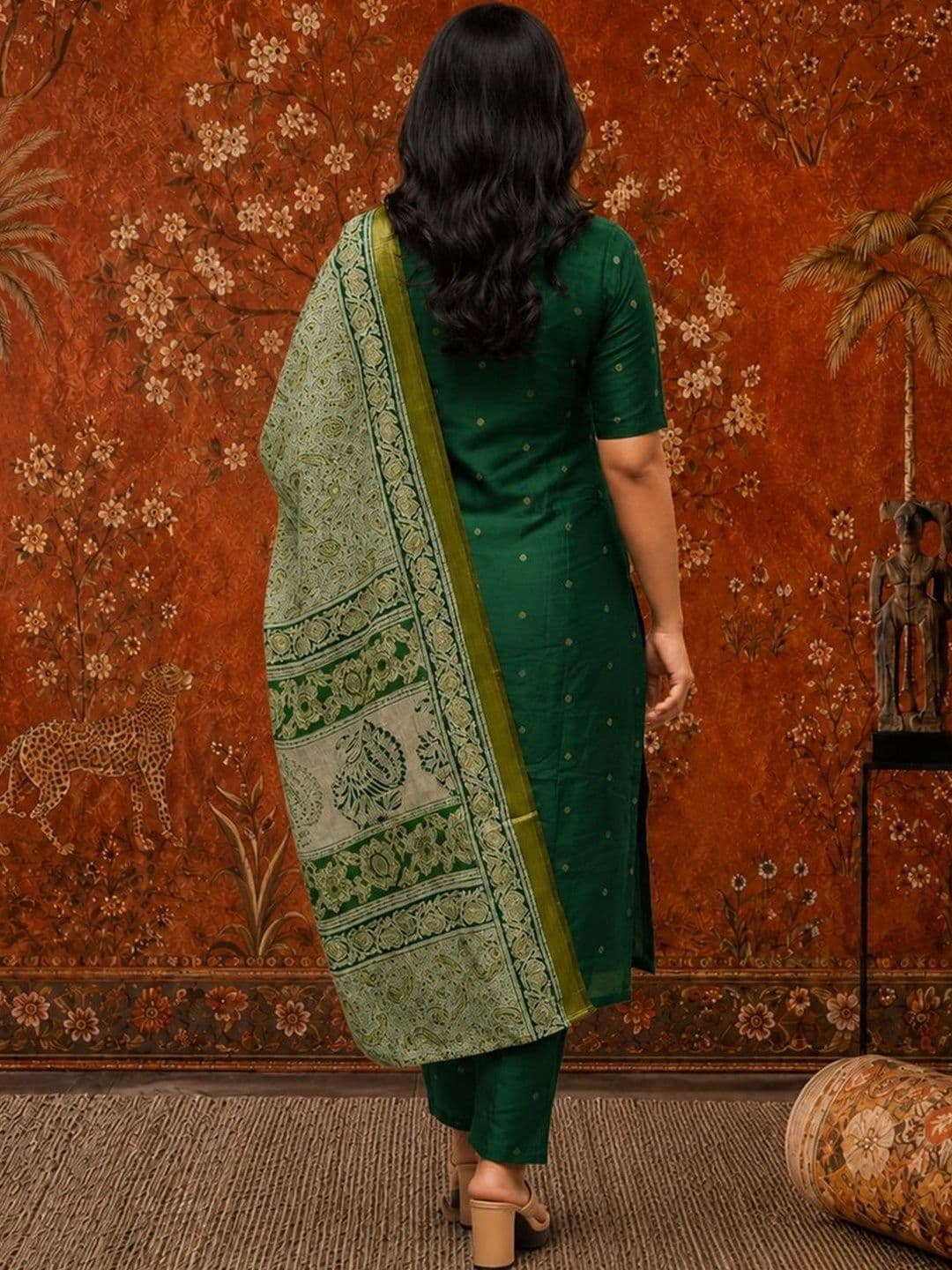 Sangria Women Ethnic Motifs Printed Regular Kurta with Trousers & With Dupatta thumbnail 2
