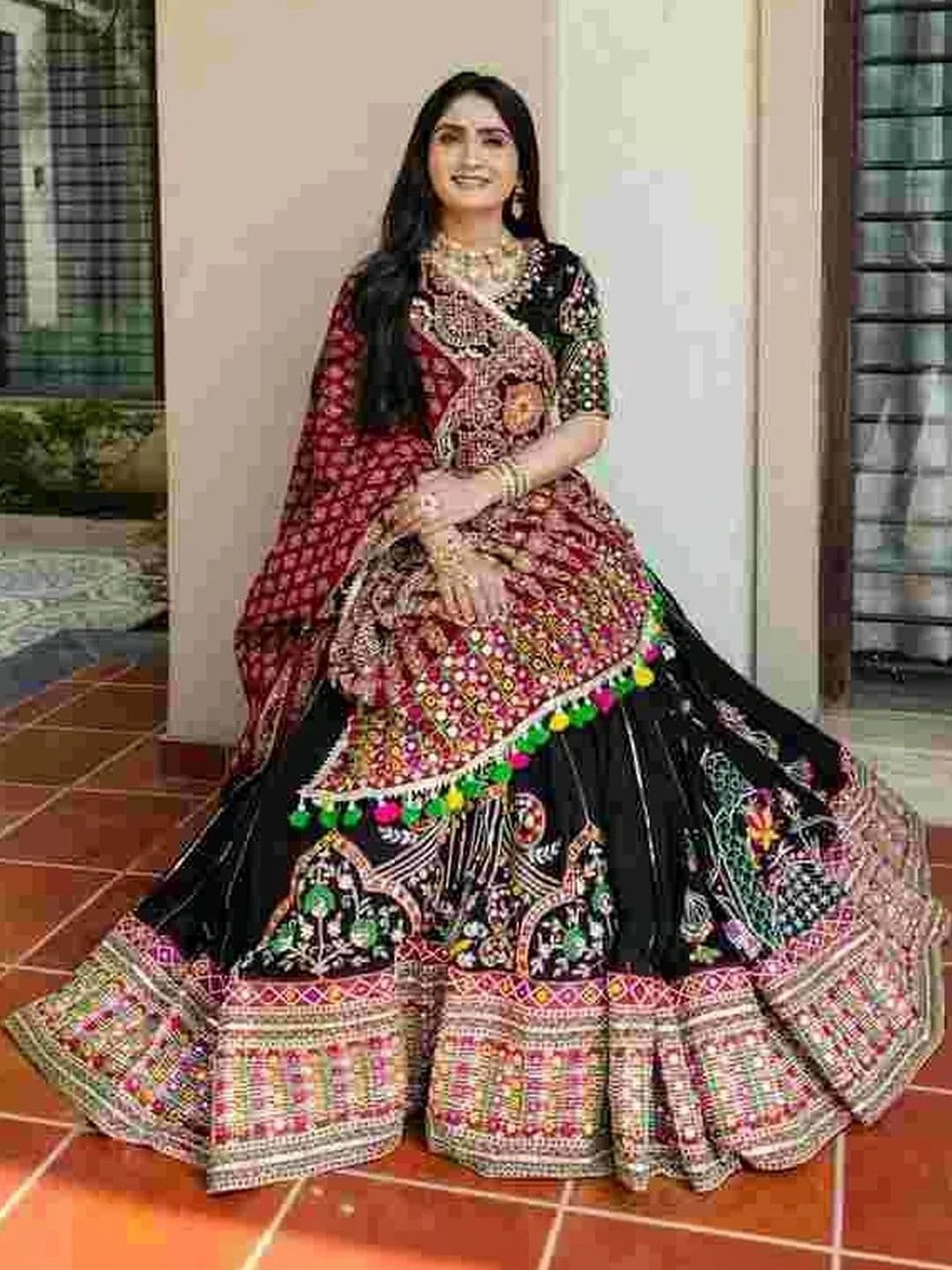 DAYLOOM Embellished Mirror Work Semi-Stitched Lehenga & Unstitched Blouse With Dupatta thumbnail 6