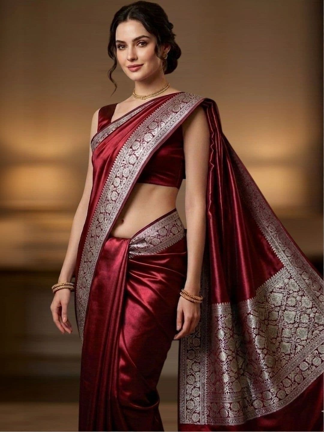 EEFA FASHION Woven Design Zari Satin Banarasi Saree thumbnail 2