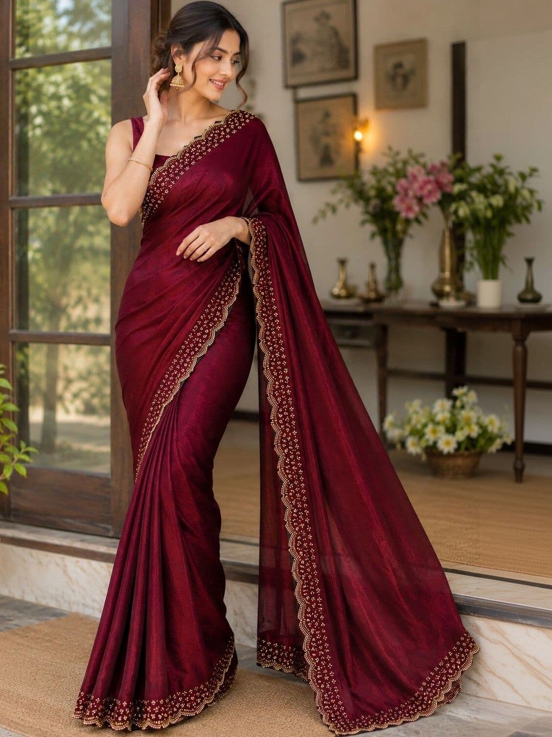 shreevali creation Embellished Embroidered Satin Saree thumbnail 4
