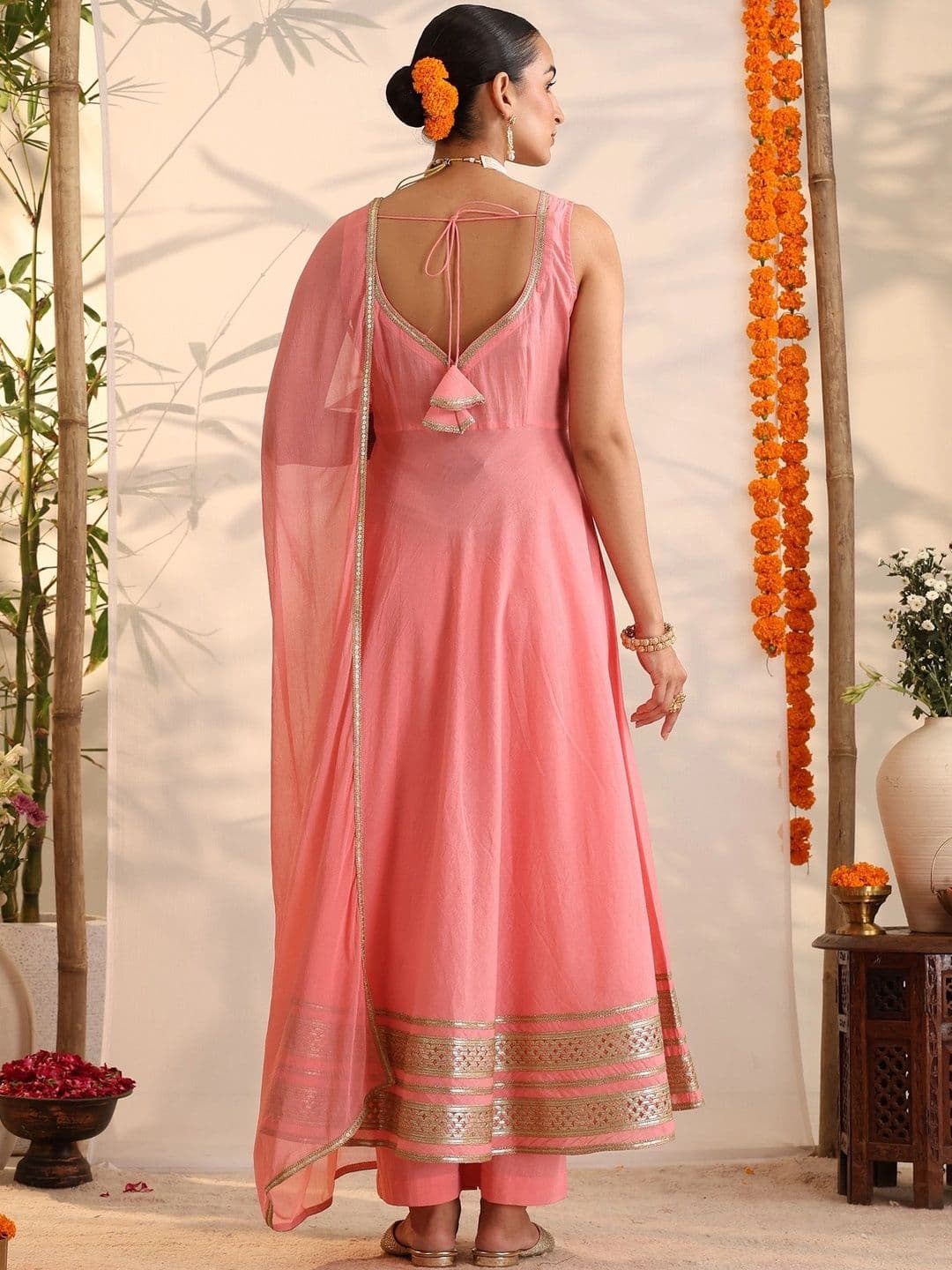 Khushal K Women Ethnic Motifs Empire Gotta Patti Pure Cotton Kurta with Trousers & With Dupatta thumbnail 4
