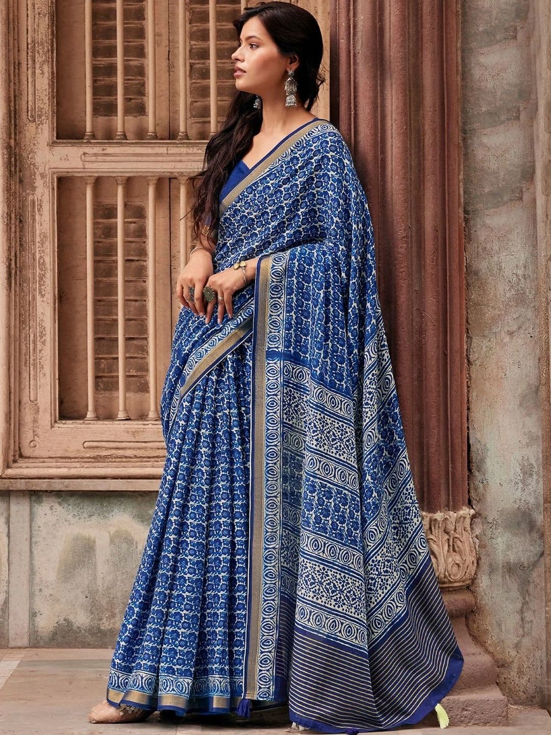 Mitera Floral Designer Block Print Saree - view 1