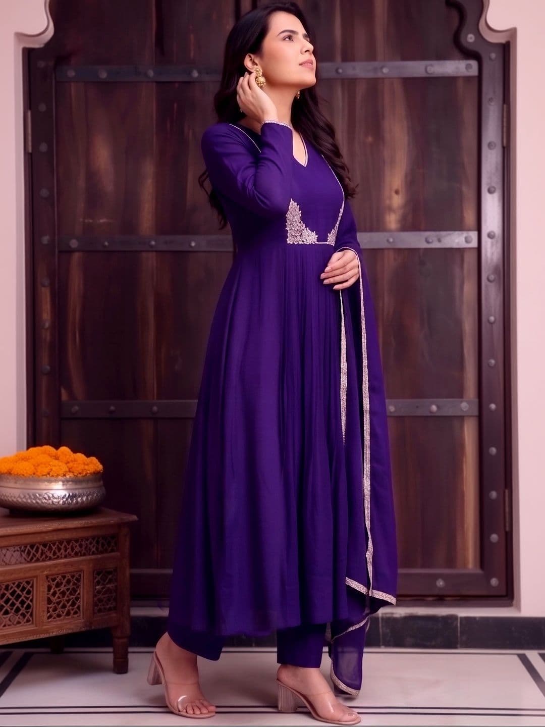 House Of Nazakat Women Ethnic Motifs Embroidered Regular Chanderi Silk Kurta with Palazzos & With Dupatta thumbnail 3