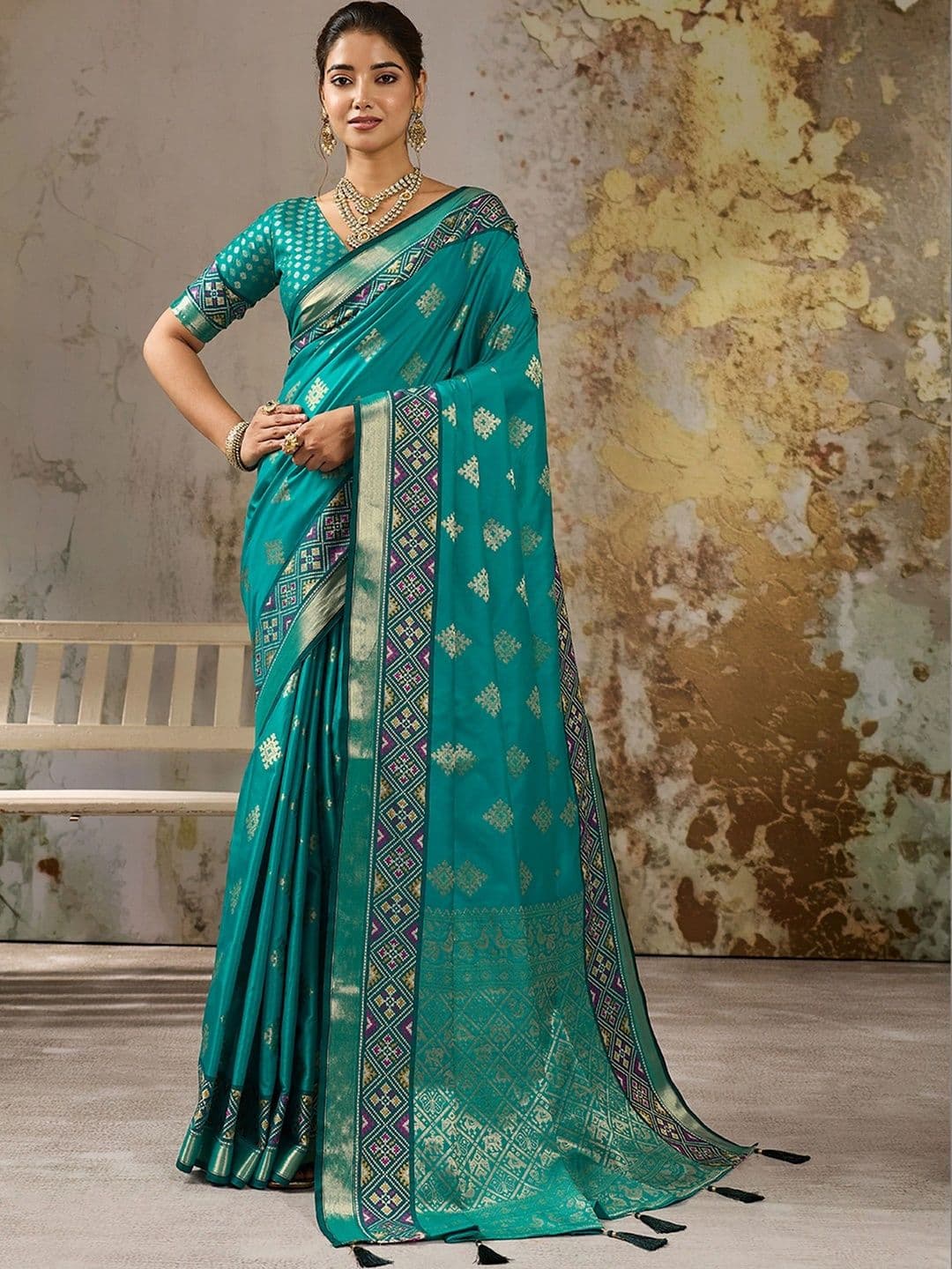 PBS PRINTS Embellished Zari Silk Blend Designer Patola Saree - view 1