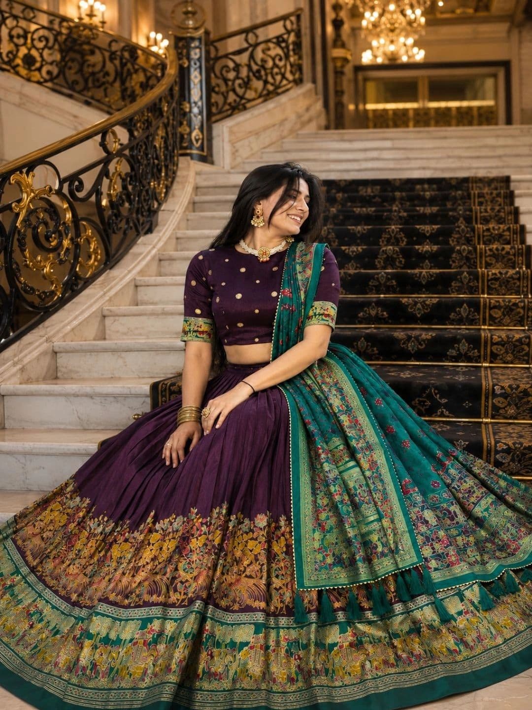 House of Pataudi Embroidered Semi-Stitched Lehenga & Unstitched Blouse With Dupatta thumbnail 4