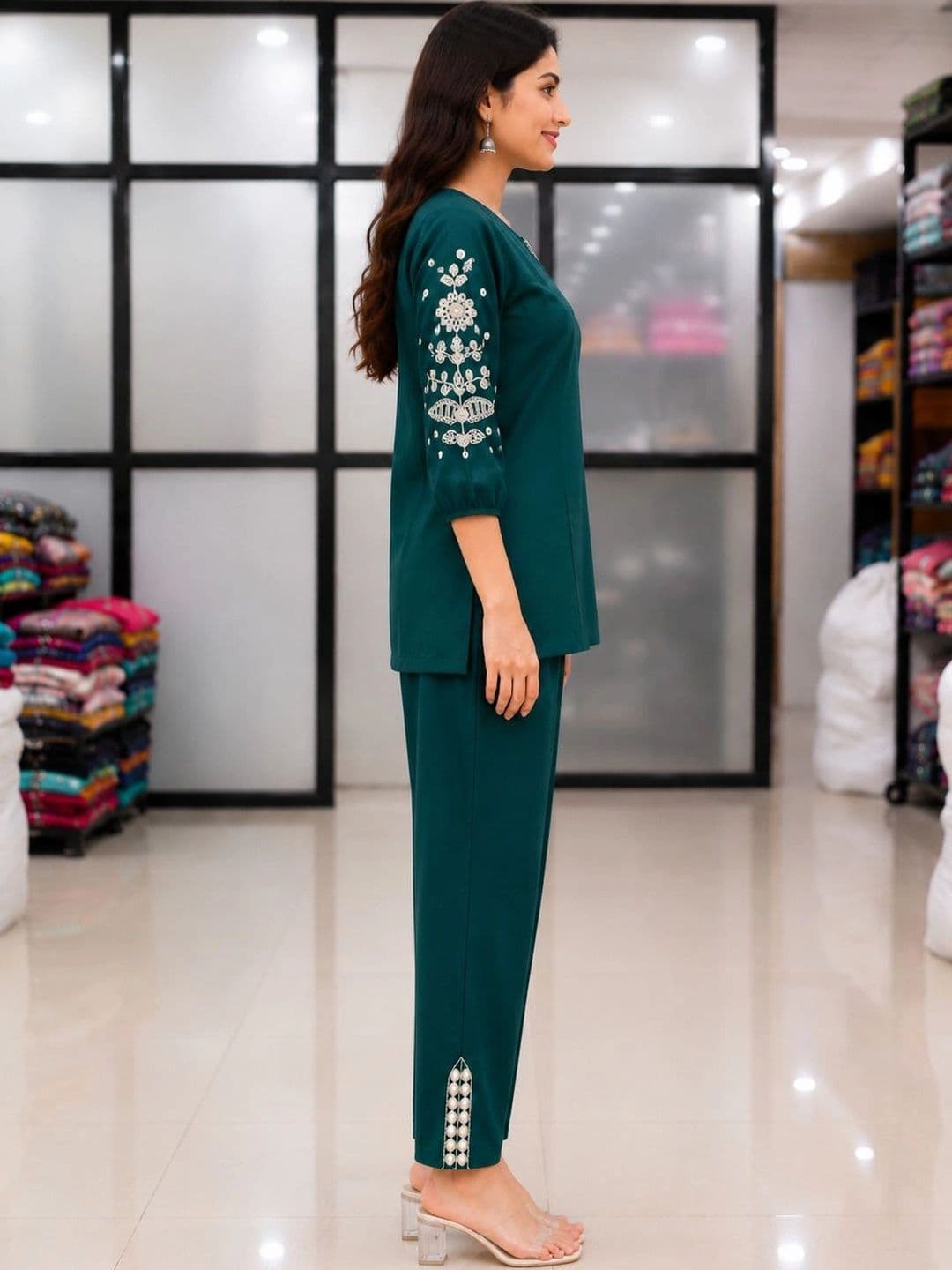 all about you Women Ethnic Motifs Embroidered Regular Thread Work Kurti with Trousers thumbnail 2