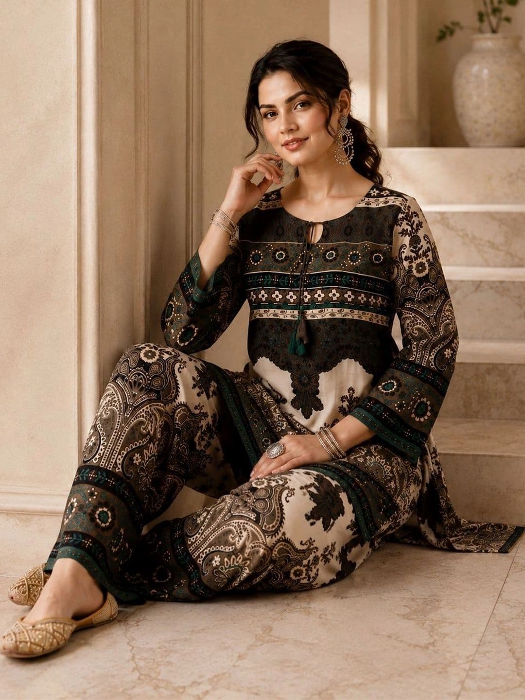 Sangria Women Ethnic Motifs Printed Regular Kurta with Palazzos thumbnail 5