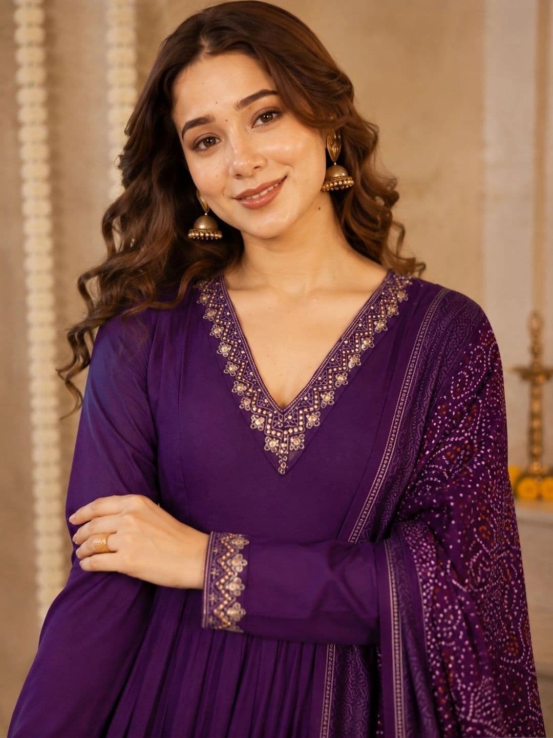 Sangria Women Ethnic Motifs Empire Thread Work Kurta with Palazzos & With Dupatta thumbnail 6