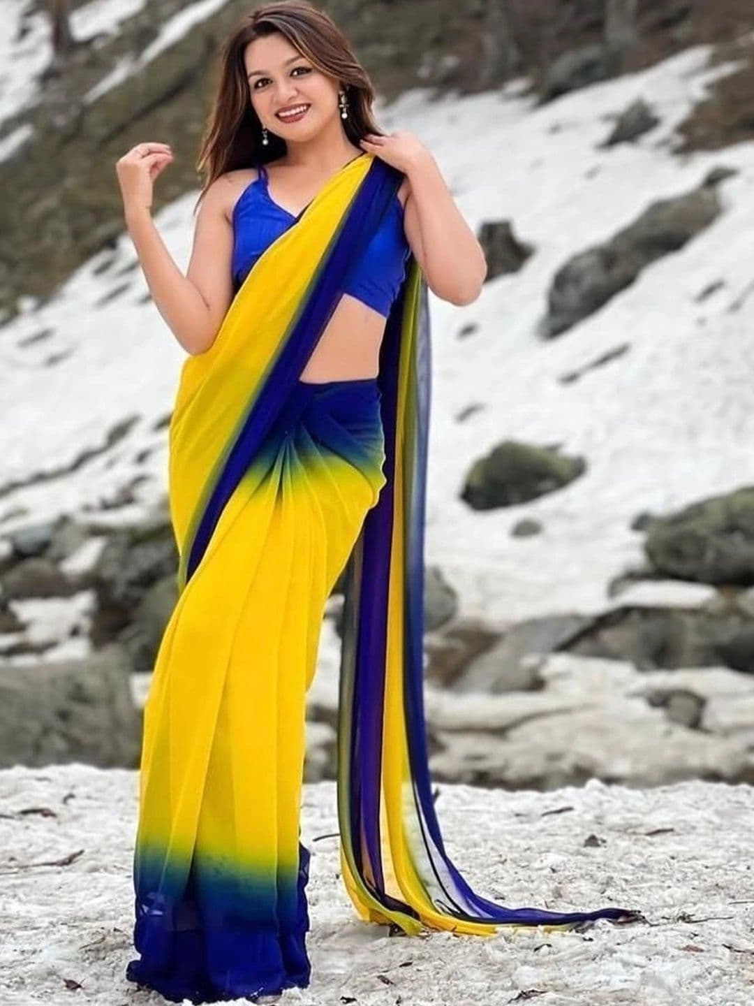 ANJAVI FASHION Ombre Poly Georgette Fusion Saree - view 1