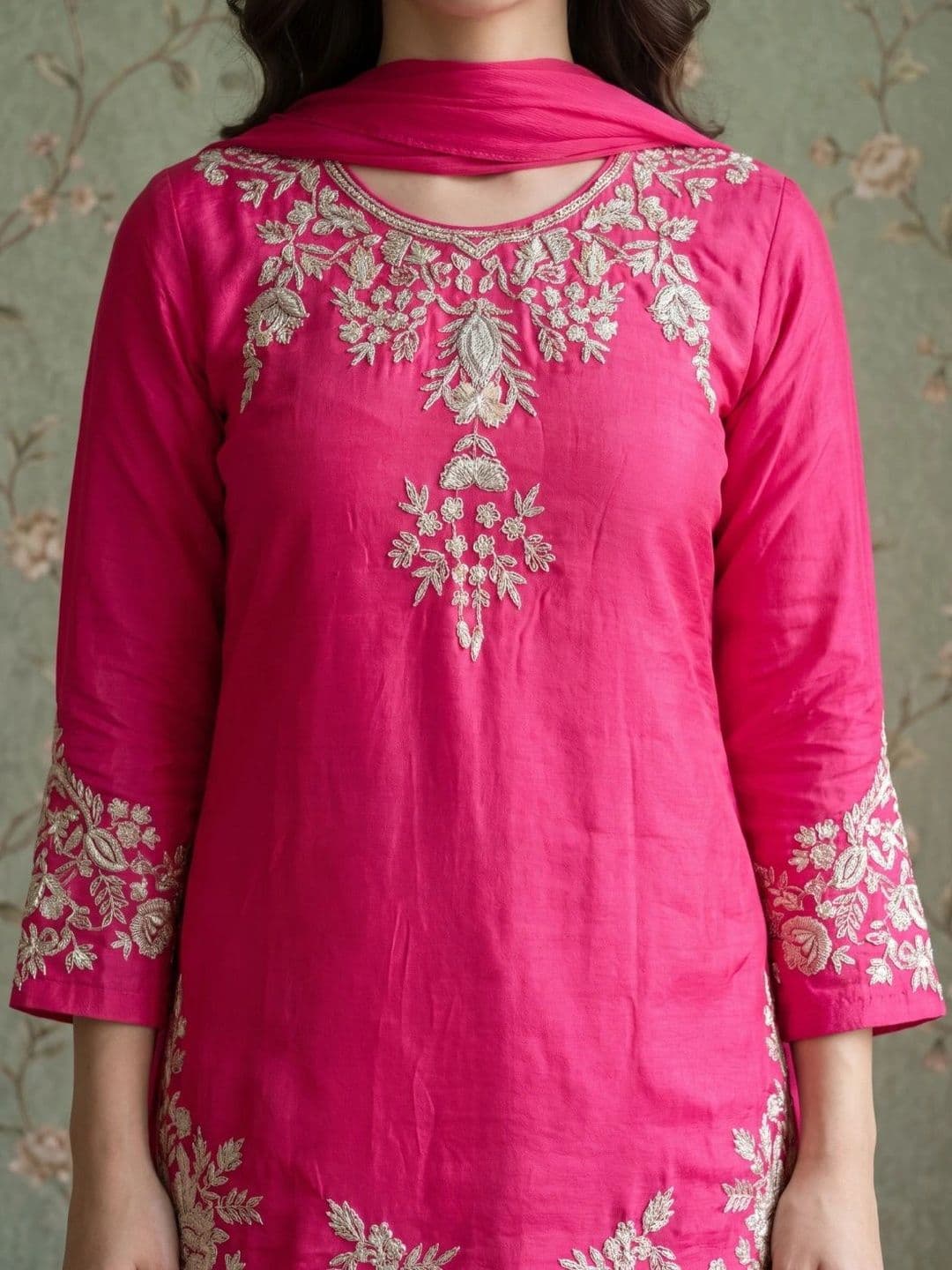 Sangria Women Ethnic Motifs Embroidered Regular Thread Work Kurta with Sharara & With Dupatta thumbnail 3