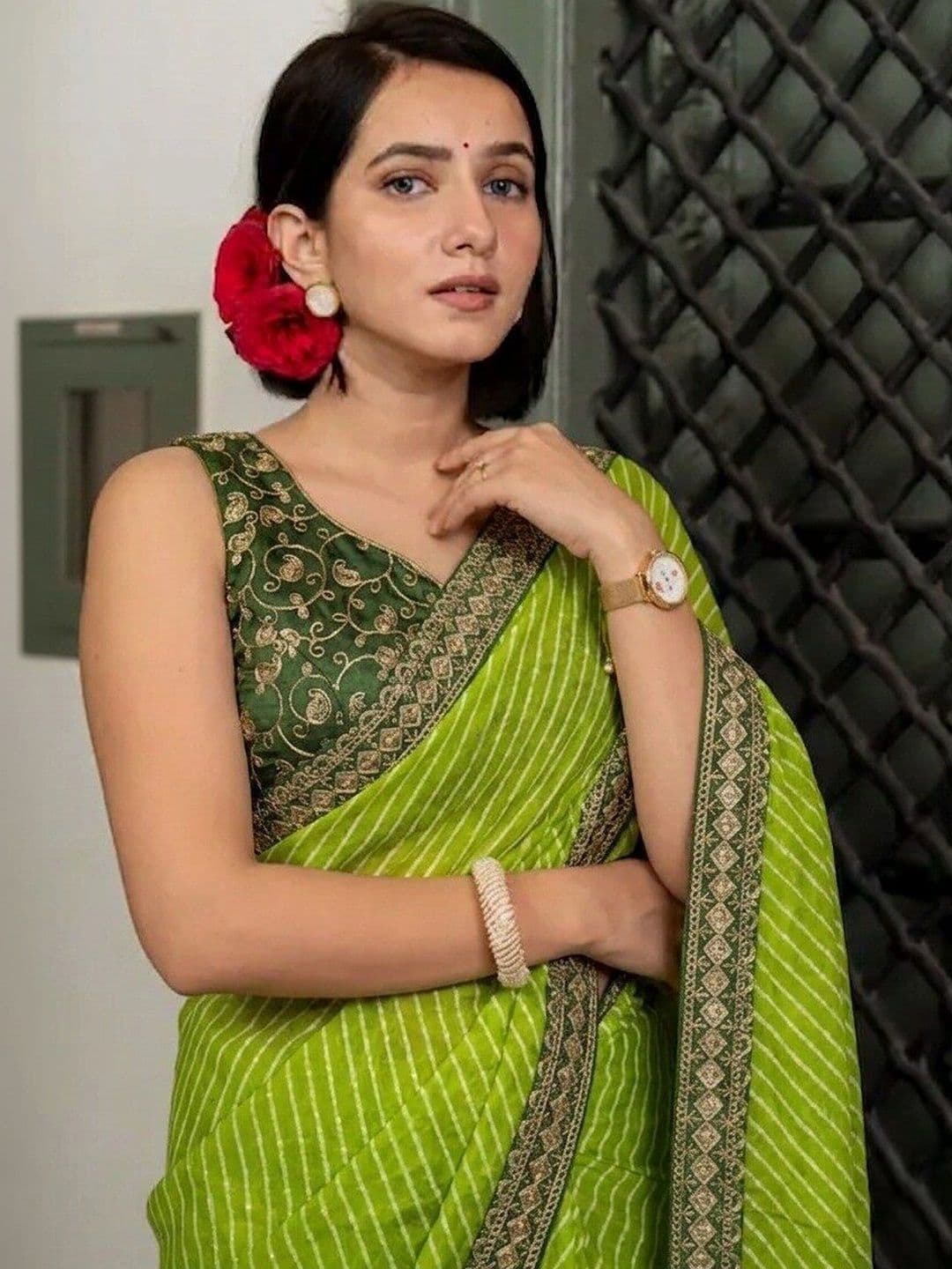 Mf Texo Striped Embroidered Poly Georgette Saree thumbnail 4