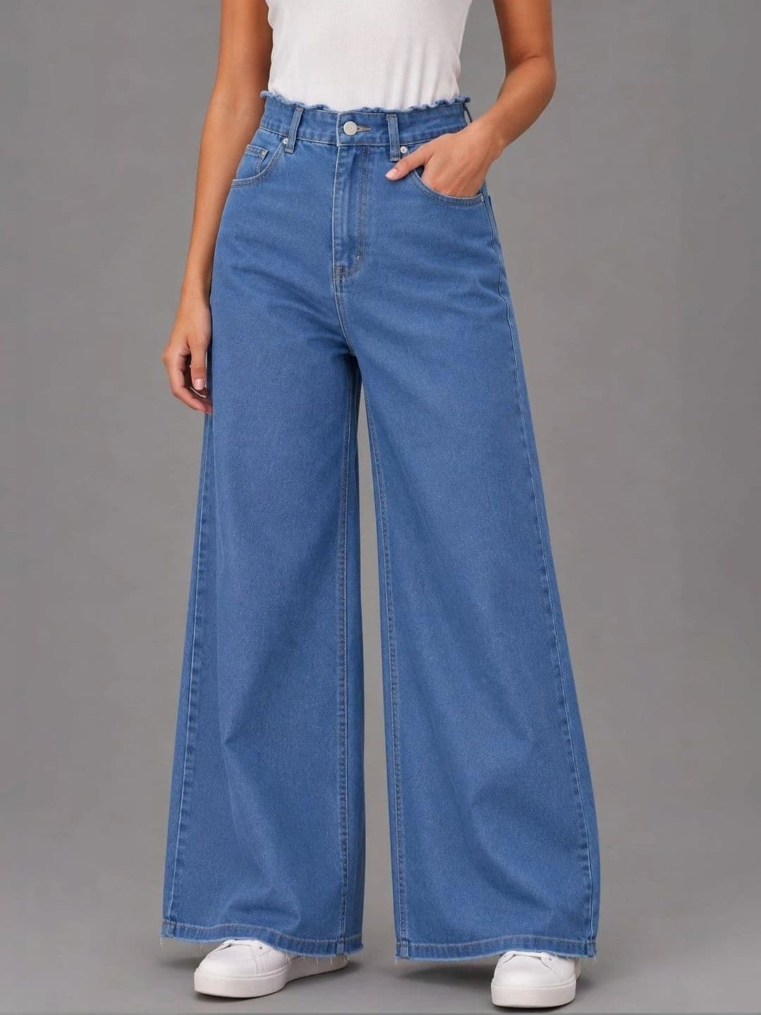 Mast & Harbour Women Comfort Wide Leg High-Rise Low Distress Cuffed Hem Jeans - view 1