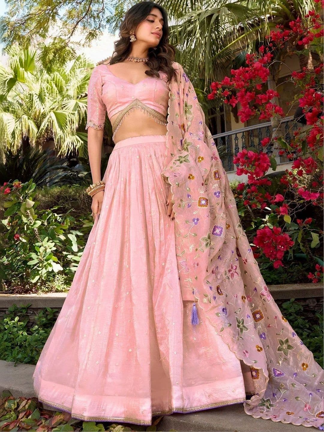 Kedar Fab Embroidered Thread Work Semi-Stitched Lehenga & Unstitched Blouse With Dupatta thumbnail 5