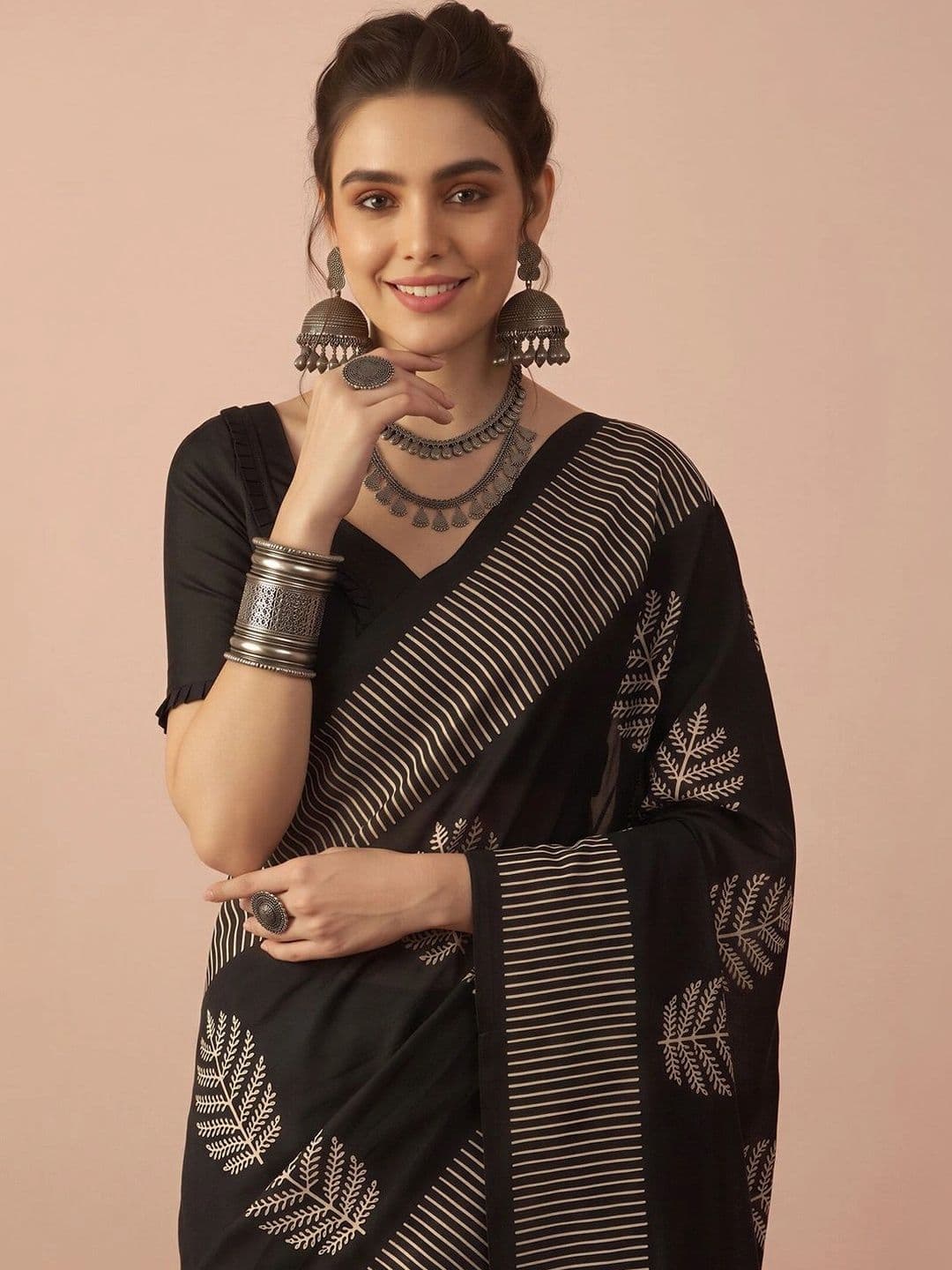 Anouk Floral Silk Blend Designer Block Print Saree thumbnail 6