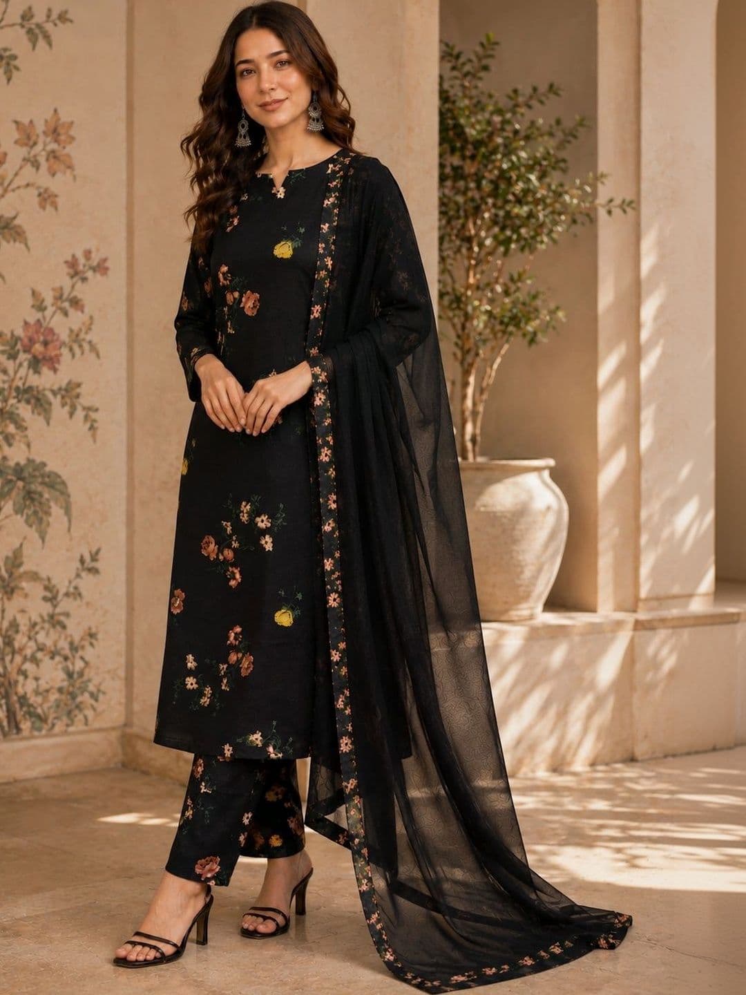 Sangria Women Floral Printed Regular Kurta with Trousers & With Dupatta thumbnail 2