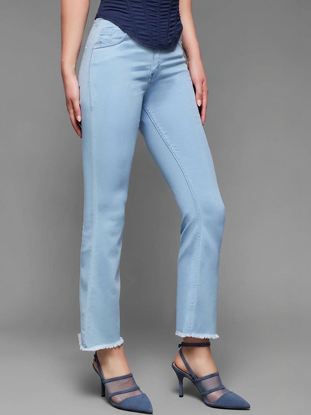 Mast & Harbour Women Bootcut High-Rise Low Distress Heavy Fade Cuffed Hem Stretchable Jeans - view 1