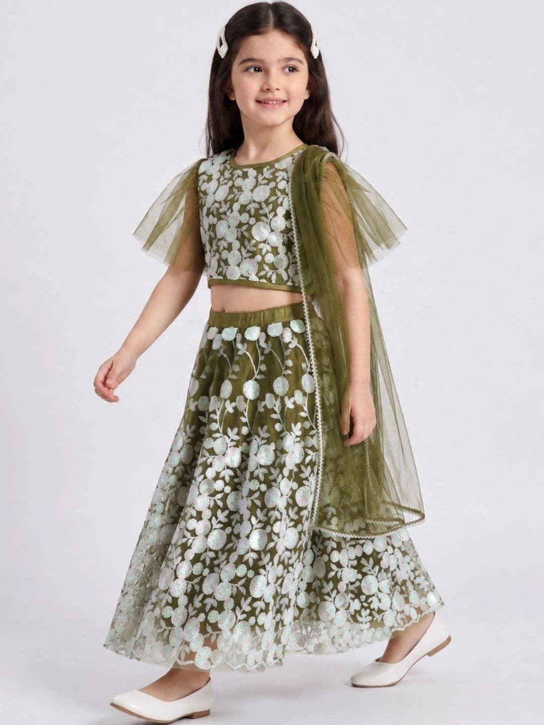 Bella Moda Girls Embellished Sequinned Ready to Wear Lehenga & Blouse With Dupatta thumbnail 2