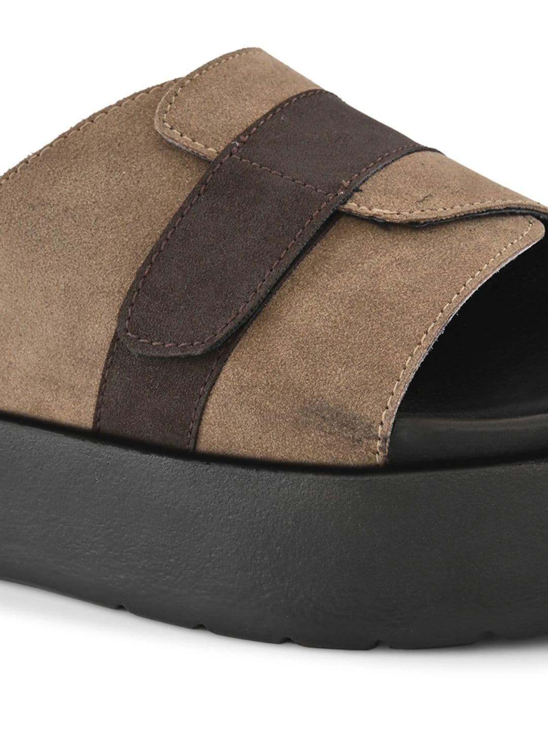 San Frissco Men Beige Suede Wide Strap Sandals with Cushioned Footbed & Chunky Sole thumbnail 5