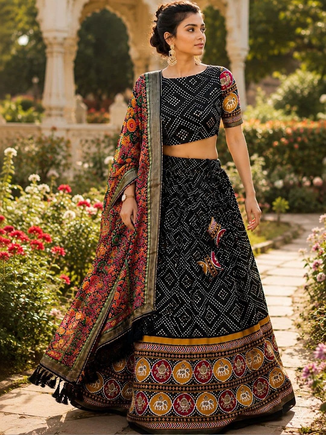 House of Pataudi Printed Semi-Stitched Lehenga & Unstitched Blouse With Dupatta thumbnail 2